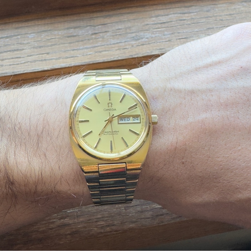 Vintage OMEGA Seamaster Automatic Gold Dial Day/Date 35mm Men's